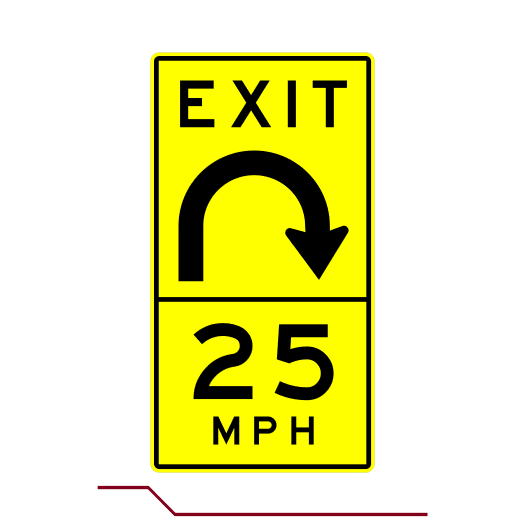 W13-2A ADVISORY EXIT SPEED 180 DEGREE LOOP ARROW [XX] MPH