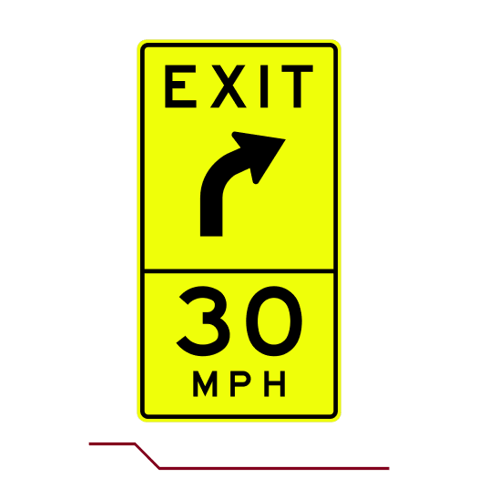 W13-2C AVISORY EXIT SPEED RIGHT CURVE ARROW [XX] MPH