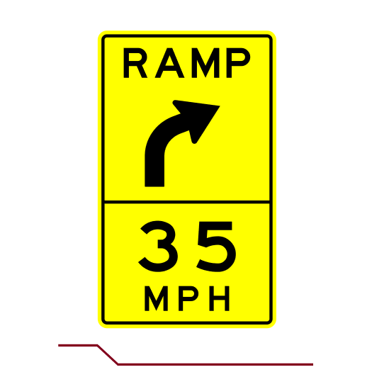W13-3C ADVISORY RAMP SPEED CURVE ARROW [XX] MPH